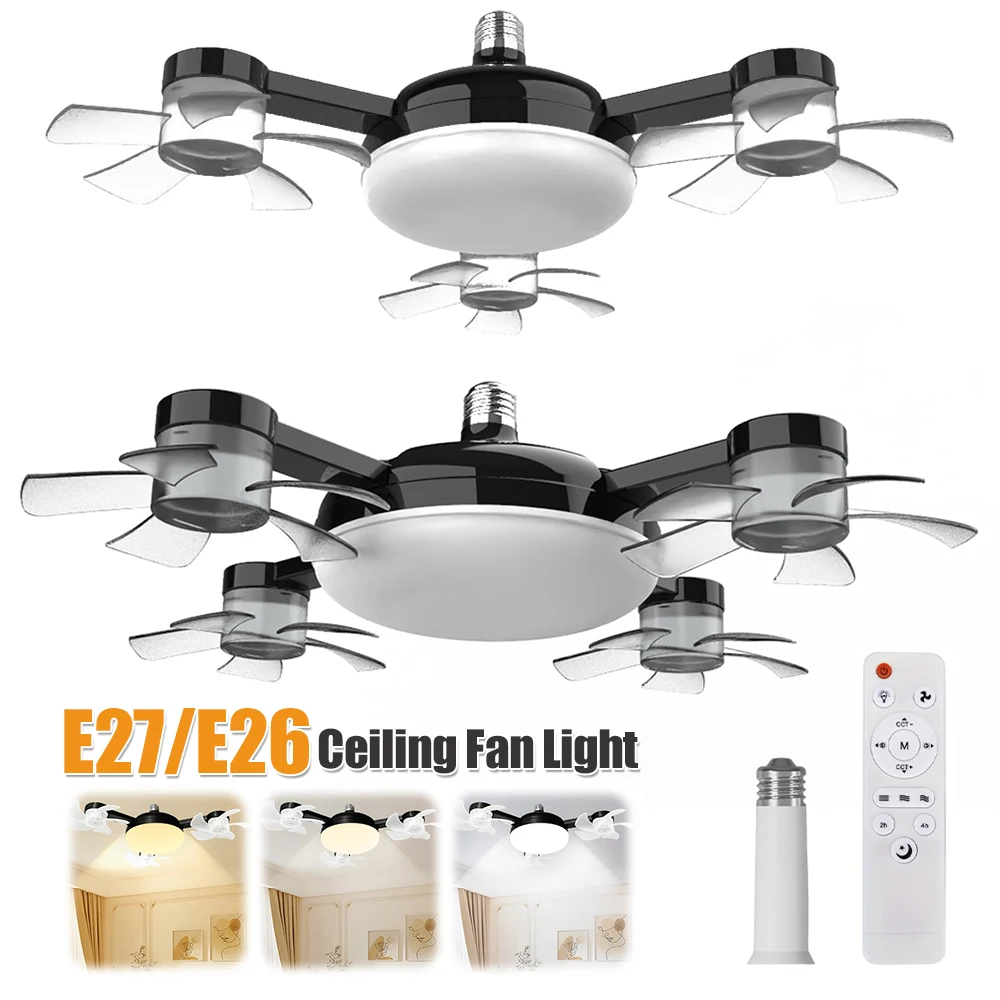 

Universal Dimming Drone Fan with LED Lantern Remote Control Silent Ceiling Drone Fan E27 E26 for Dining Room Bedroom Living Room