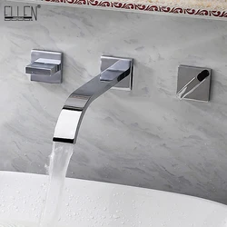Wall Mounted Saucet Double Handle Mixer Tap for Bathroom Basin Sink Chrome Brass  Vessel 3 hole Faucets Brass Polished ELT01