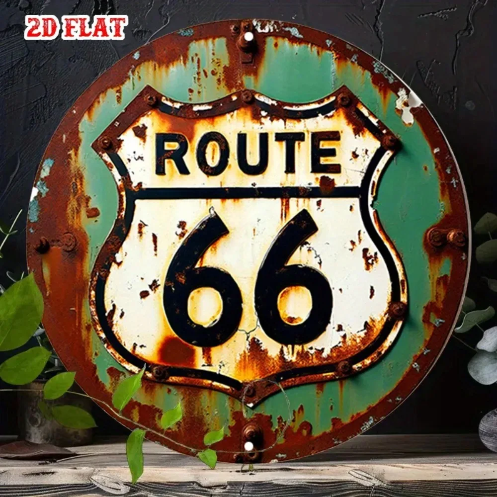 Vintage Route 66 Metallschild, rustikale Aluminium-Wandkunst, Dekoration für Zuhause, Garage, Bar, 20,3 x 20,3 cm
