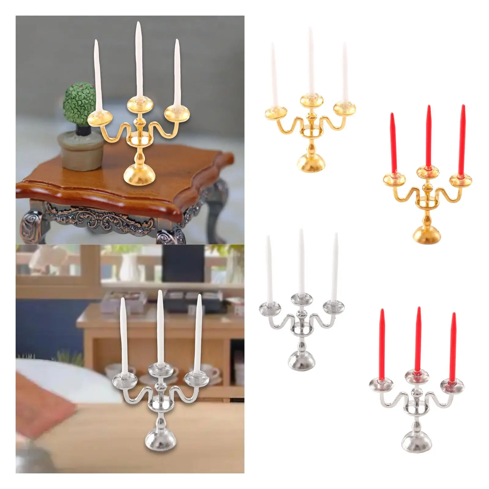 Doll House Candlestick 1/12 Dollhouse Candle Holder for Bedroom Fireplace