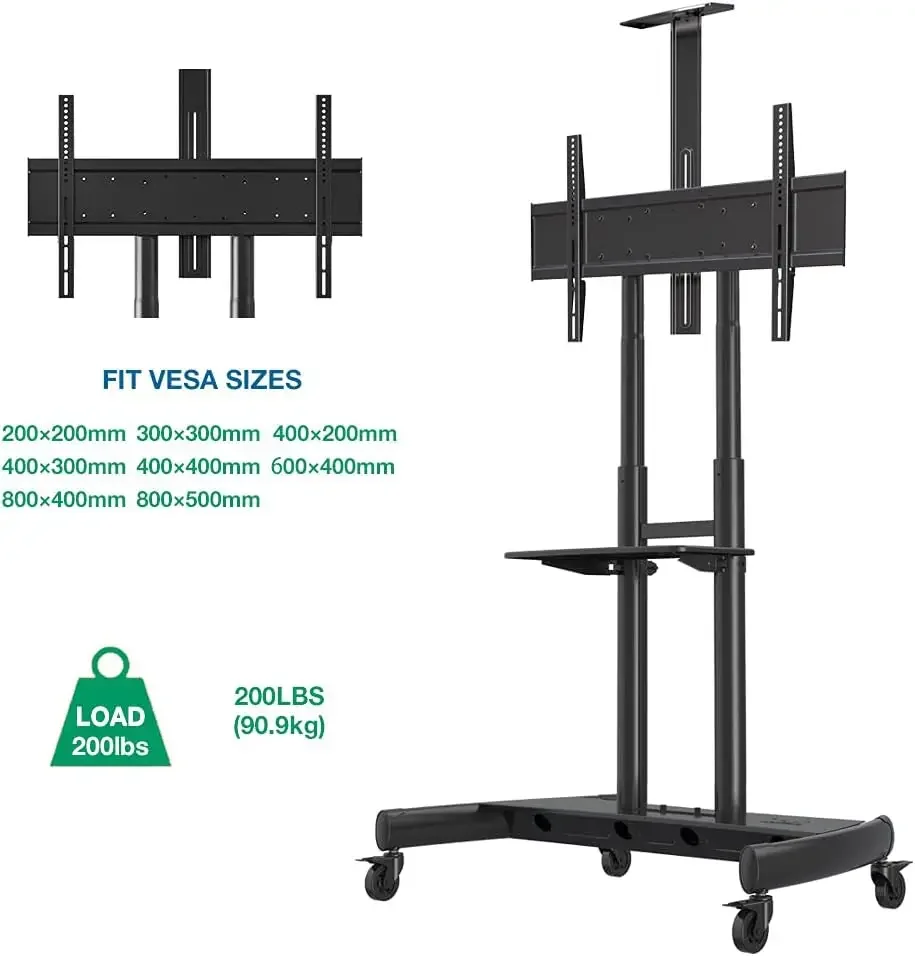 Bayou Mobile TV รถเข็นทีวีพร้อมล้อสําหรับ 55 " - 85" นิ้ว LCD LED OLED Plasma Flat Panel หน้าจอสูงสุด 200lbs AVA1800-70-1P