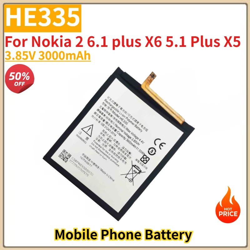 

HE335 High Quality Phone Battery 3.85V 3000mAh For Nokia 2 6.1 plus X6 5.1 Plus X5 Brand New Replacement Battery