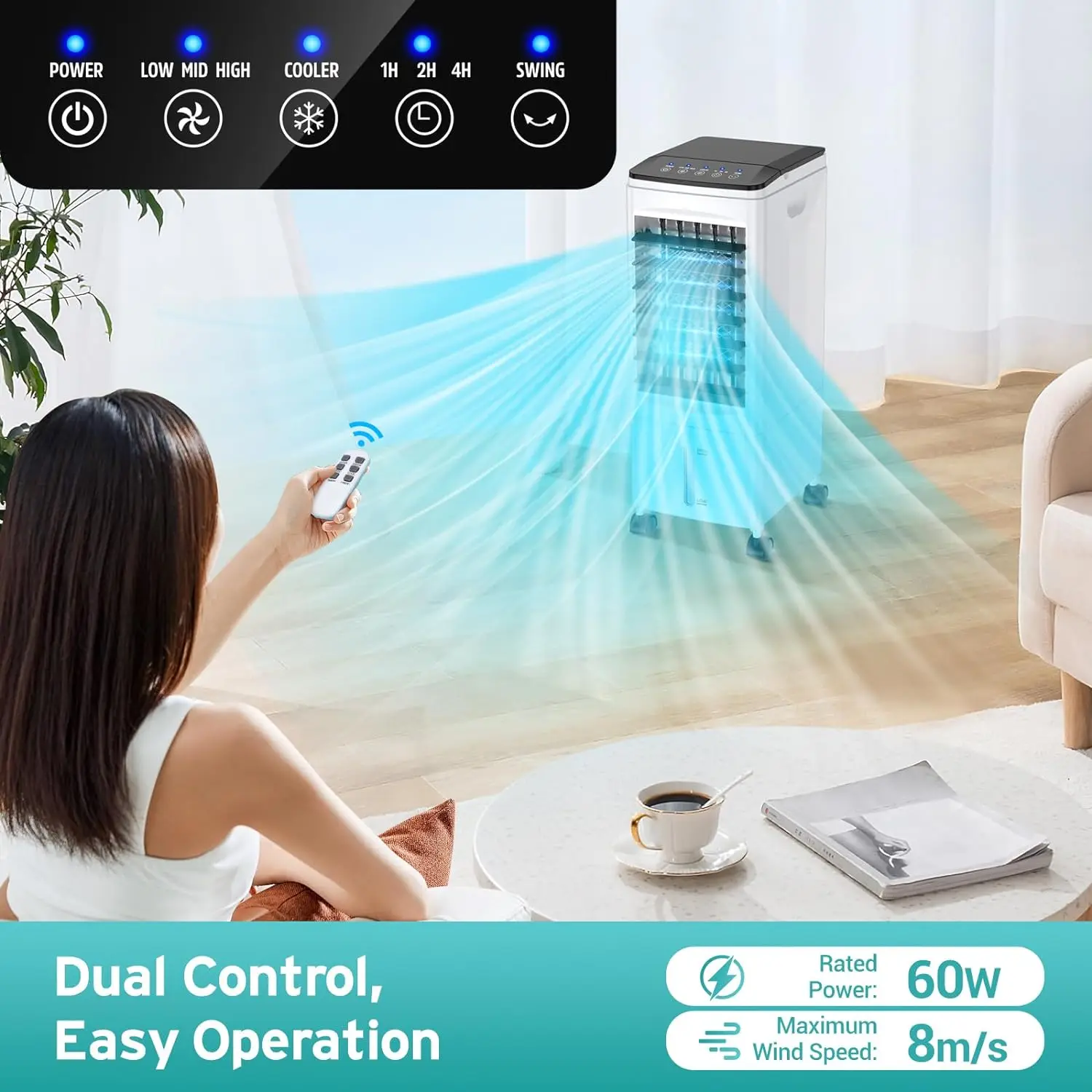 Airconditioners, 3-In-1 Airconditioners Met 3 Snelheden, 6l Airconditioner W/7H Timer, 60 ° Oscillatie, Afstandsbediening Airco