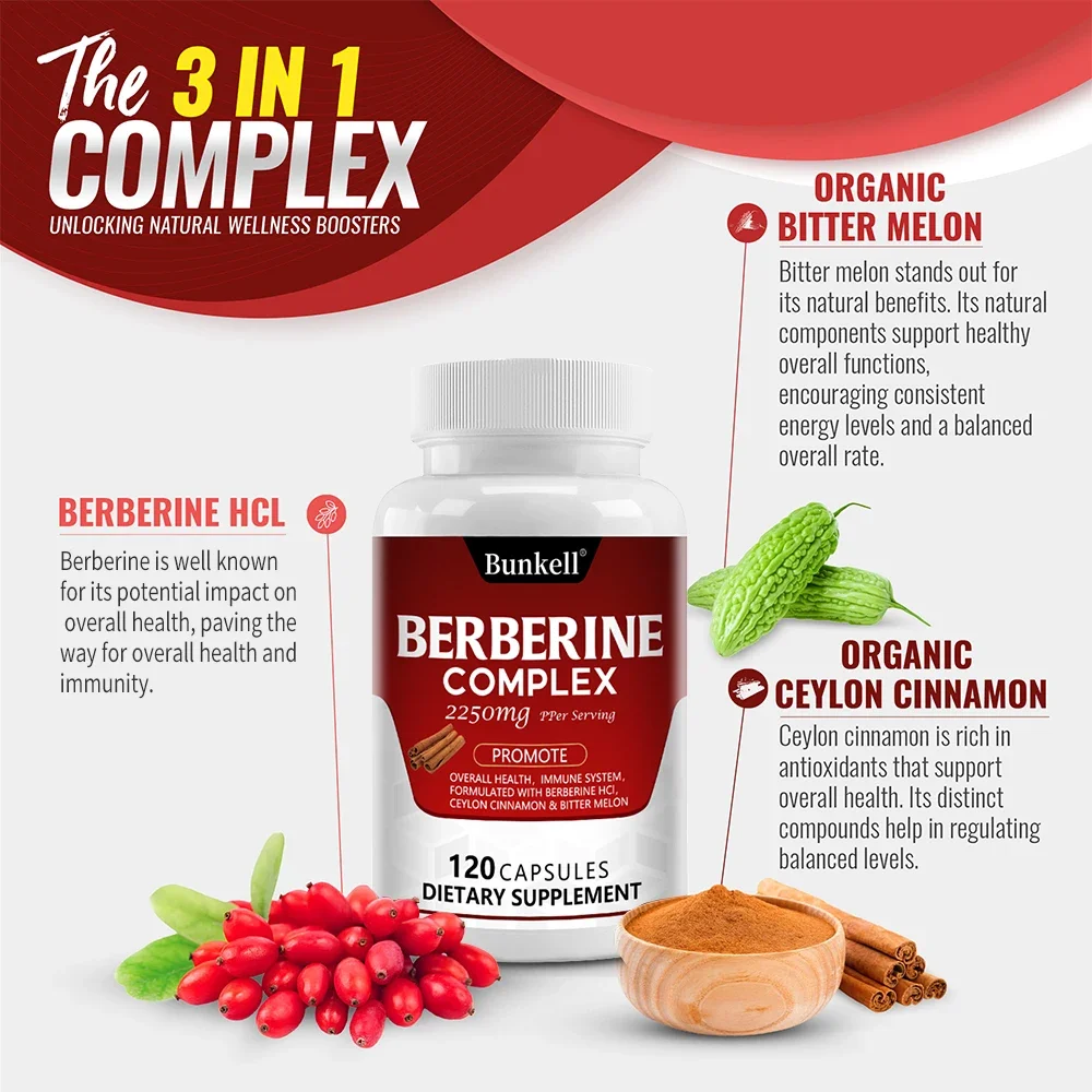 Berberine with Ceylon Cinnamon and Bitter Melon 2250 Mg - Supports Immune System, Heart, Overall Health, Non-GMO