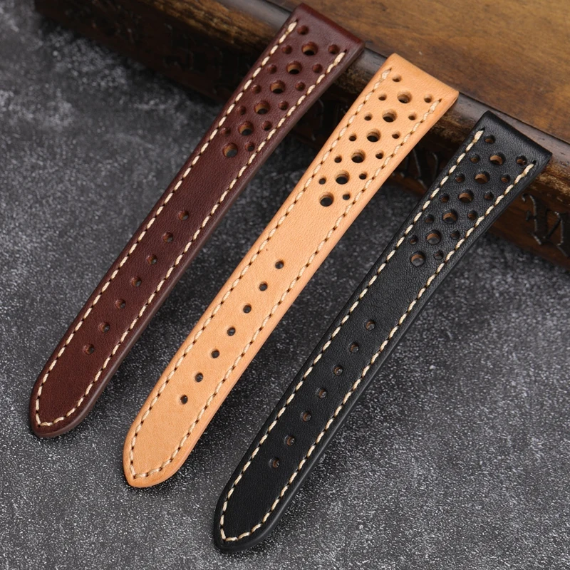 Genuine Leather Breathable Porous Watch Band 18mm 19mm 21mm 20mm 22mm Vintage Cowhide Watch Strap Replacement Bracelet Belt