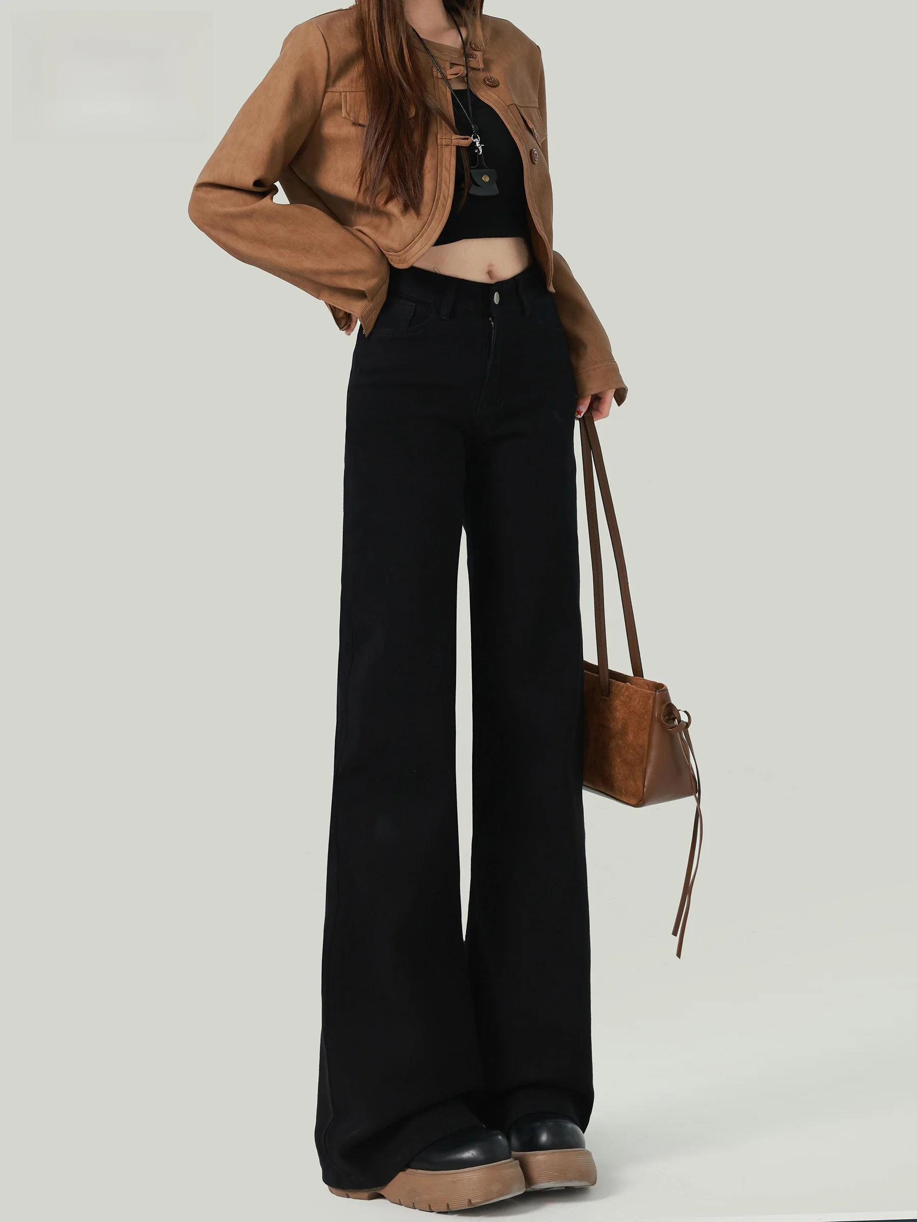 

Джинсы-клеш с высокой талией для женщин, черные, облегающие, в американском стиле, модные, для девушек, неоднотонные, осень 2026, новые модные джинсы