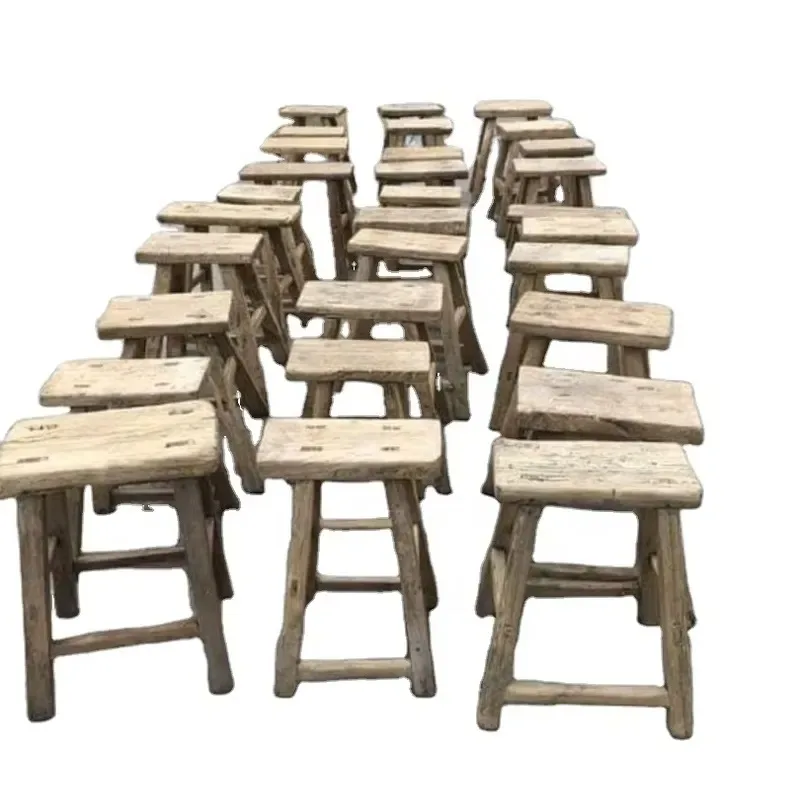 Chinese Antique Wooden Stool Traditional Handcrafted Solid Wood Furniture Vintage Home Decor Accent Piece for Living Room