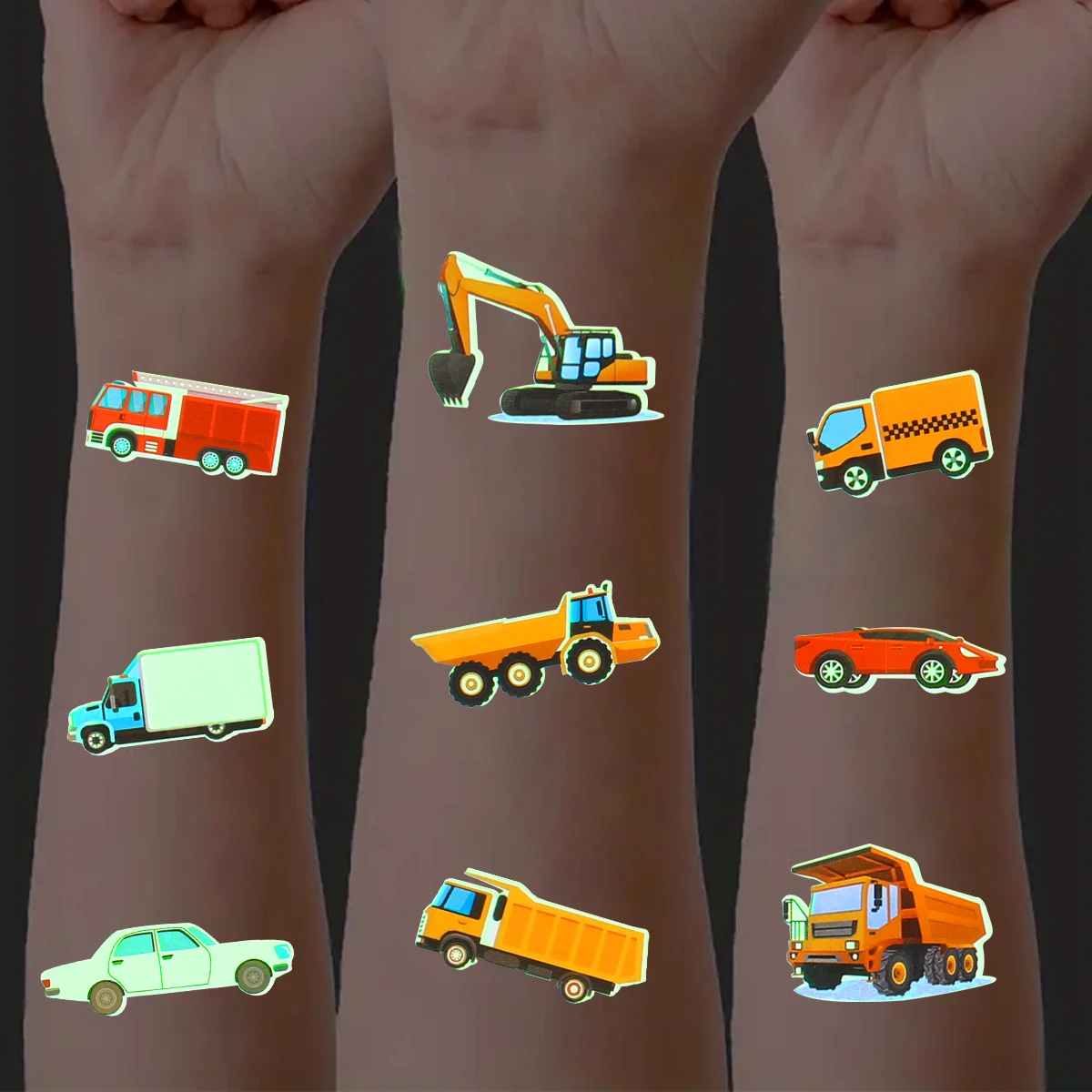 

Racing Stickers Race Car Temporary Tattoos Kids Waterproof Glow In The Dark Cartoon Birthday Party Supplies Boys Girls