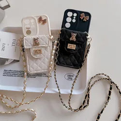Crossbody Lanyard Slot Card Leather Wallet Phone Case For Samsung A05S A15 S24 Ultra A54 Necklace Strap Rope Cord Silicone Cover