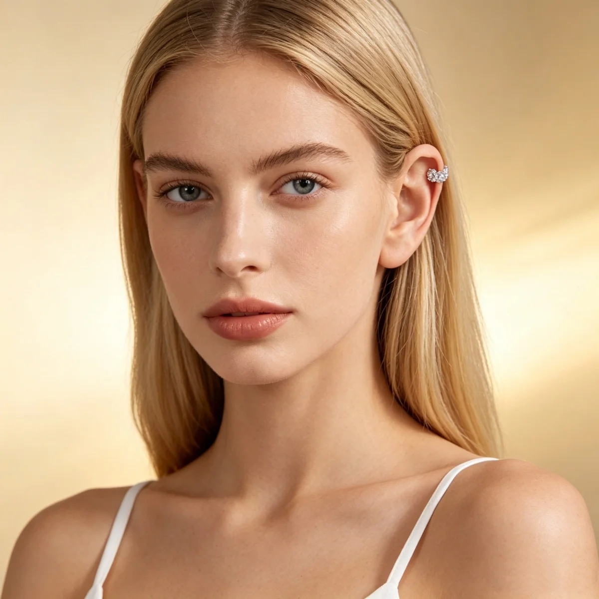 1 Stück Elegante Glänzende Zirkon-Blumen-Ohrklemmen für Damen und Herren Minimalistische Geometrische Blumen-Ohrmanschetten Ohne Piercing Schmuck – Detail 7