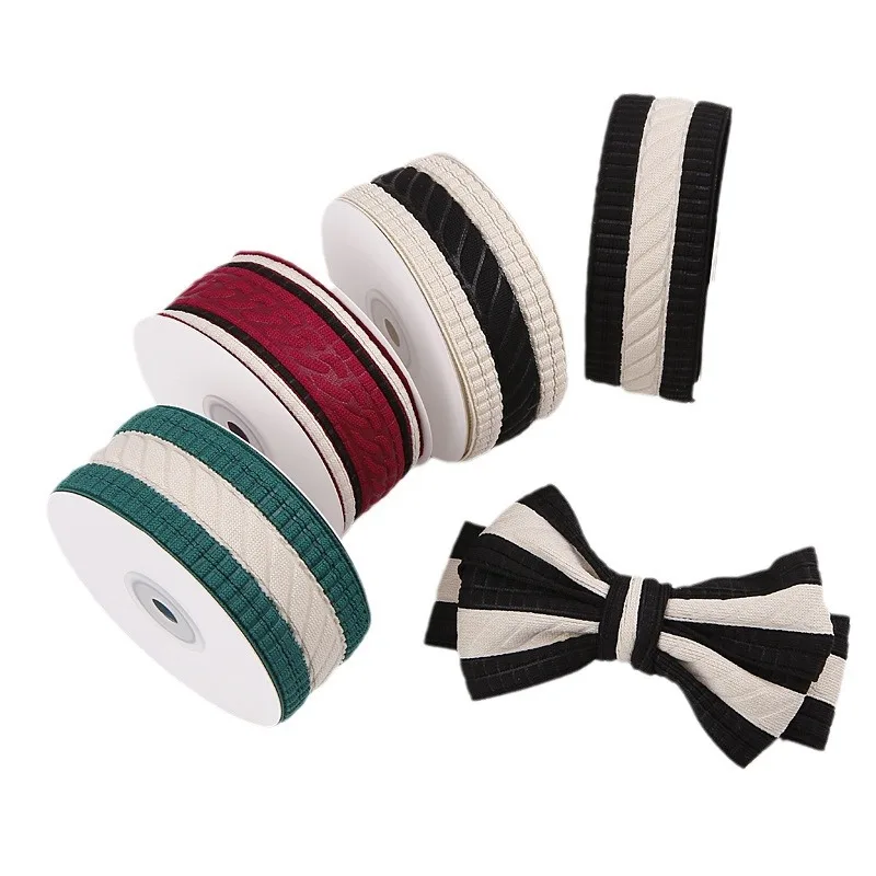 10 Yards 40MM Twill Stripe Knit Colorful Black White Ribbon Hair Bows DIY Crafts Gift Wrapping Handmade Accessories Decoration