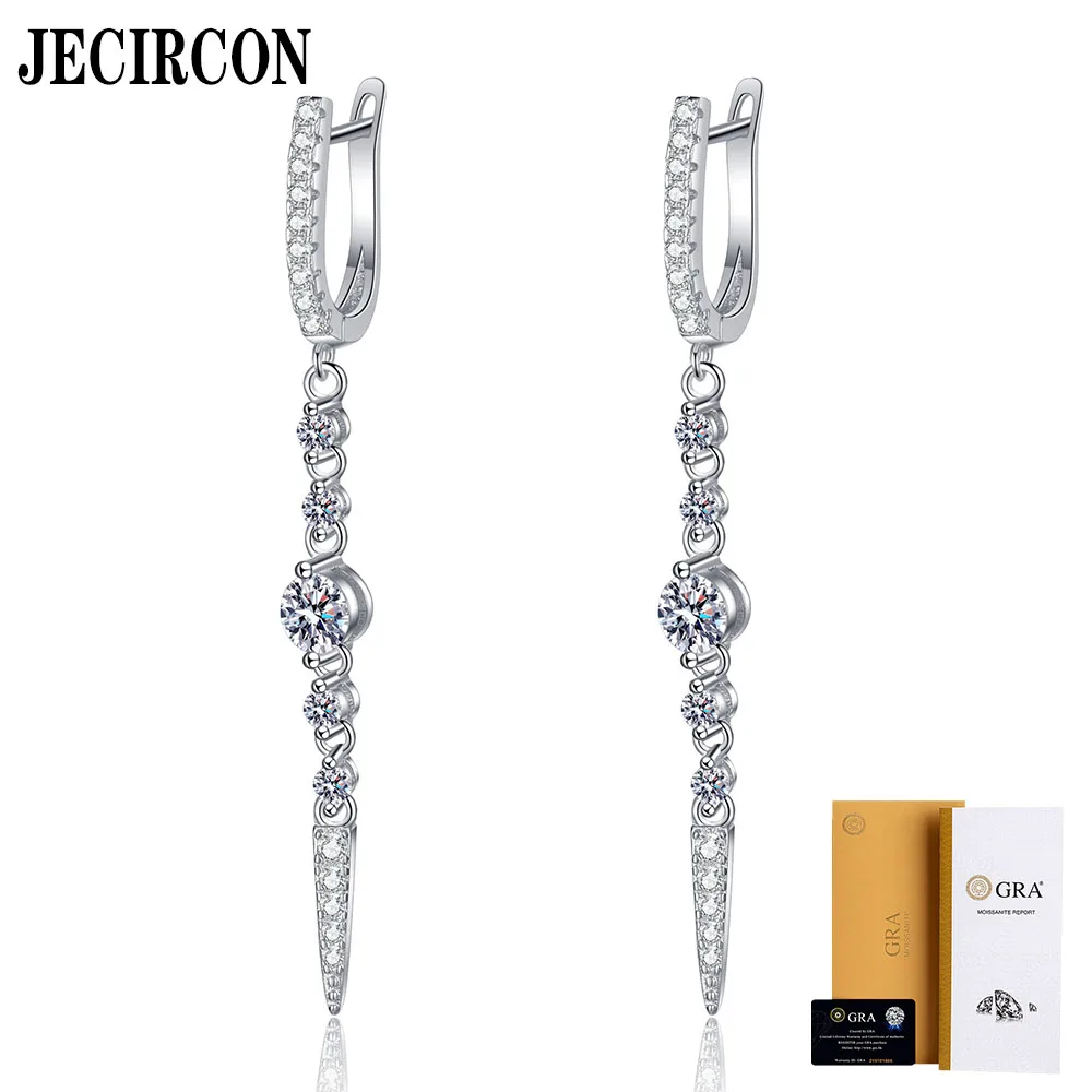 JECIRCON S925 Sterling Silver Full Moissanite Earrings for Women Long Tassels Water Drops Personality Trend Sweet Ear Pendants