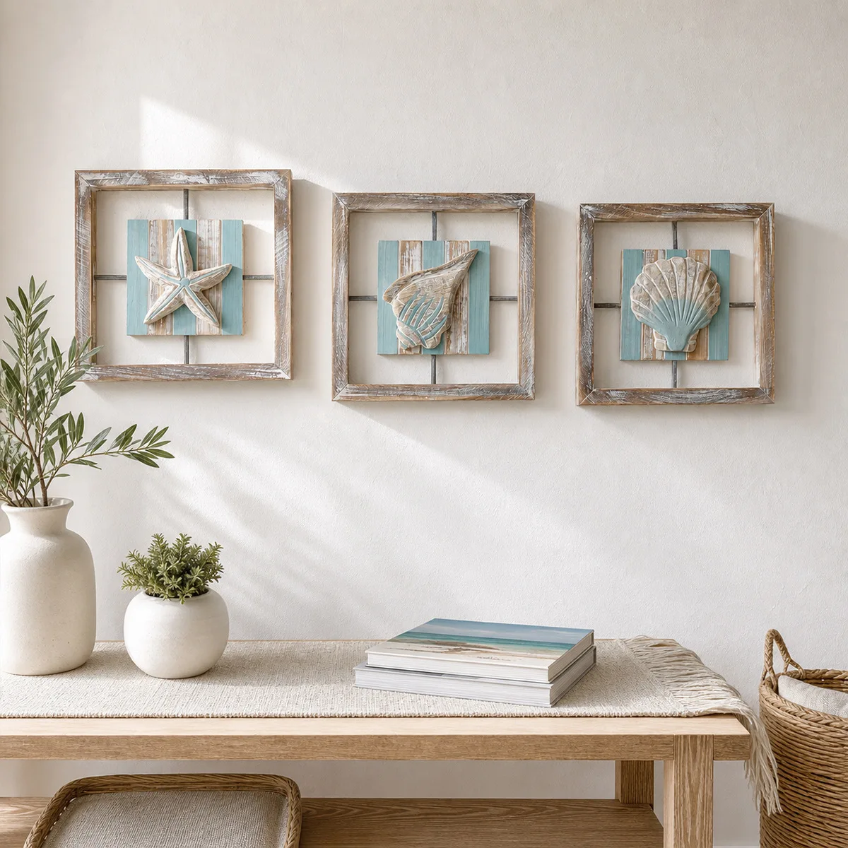 Retro Rural Ocean Style Wooden Conch Shell Wall Hanging Decorative Painting Mediterranean Crafts Crafts DIY Homestay Home  Decor