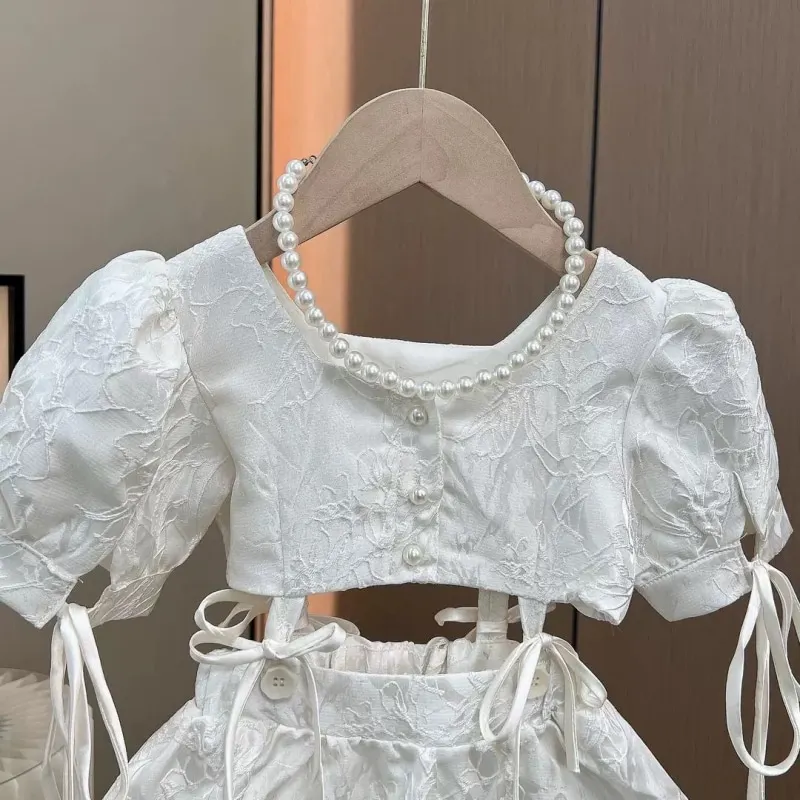 Fashion Baby Girl Princess Tie Dress Puff Sleeve Infant Toddle Child Square Collar Vestido Summer Casual Child Clothing 18M-12Y