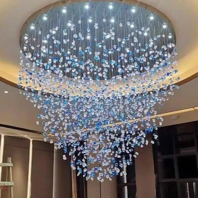 Hotel lobby handmade glass stone chandelier restaurant glazed decorative