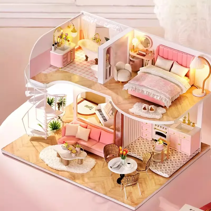 DIY Doll House Wooden Case Miniature Furniture Dollhouse Handmade house model assembly Toys for Children Girls Birthday Gifts