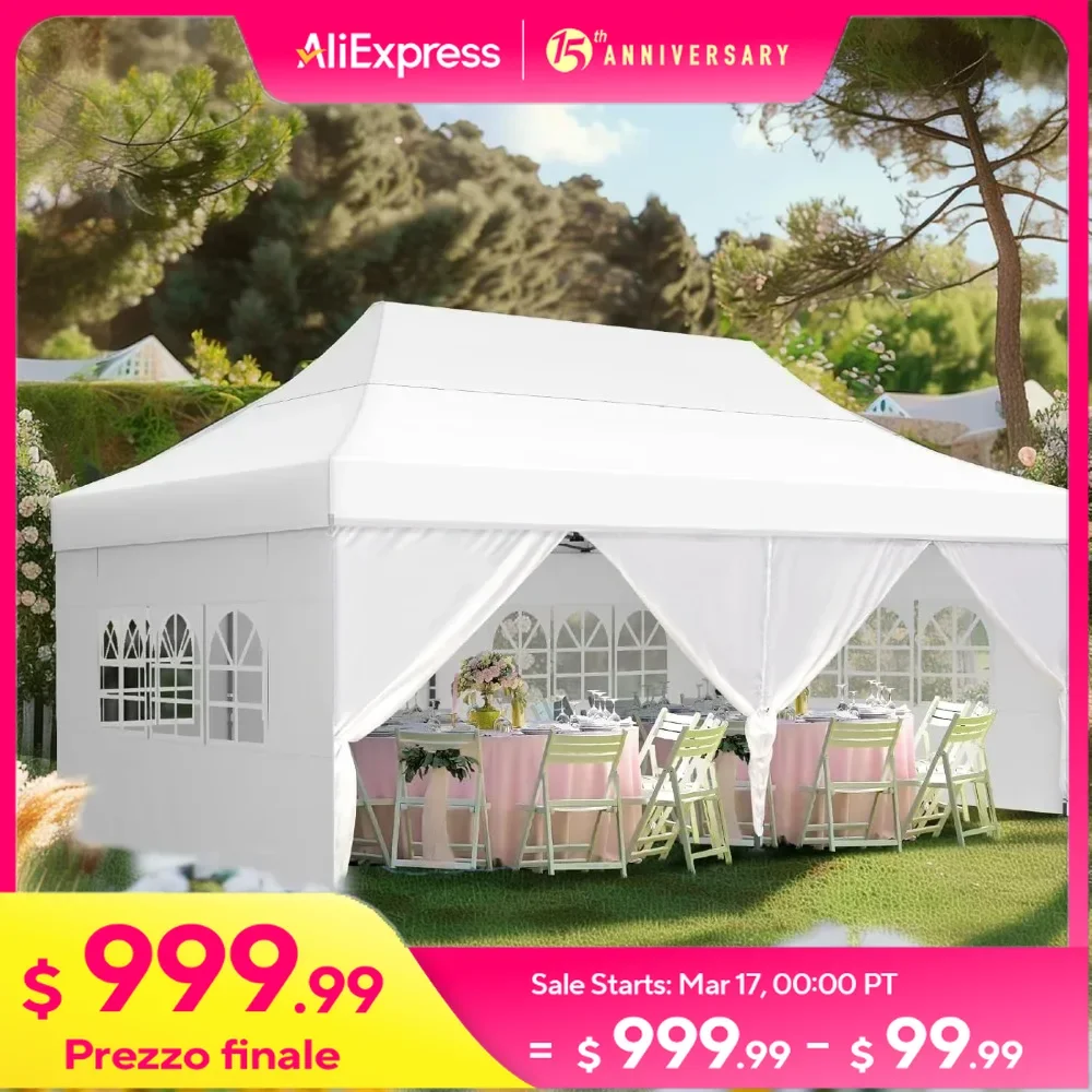 Gazebos, 10x20 FT Pop Up Canopy Tent, with Sidewalls, Wheeled Bag, Heavy Duty Commercial Outdoor Tent Canopy