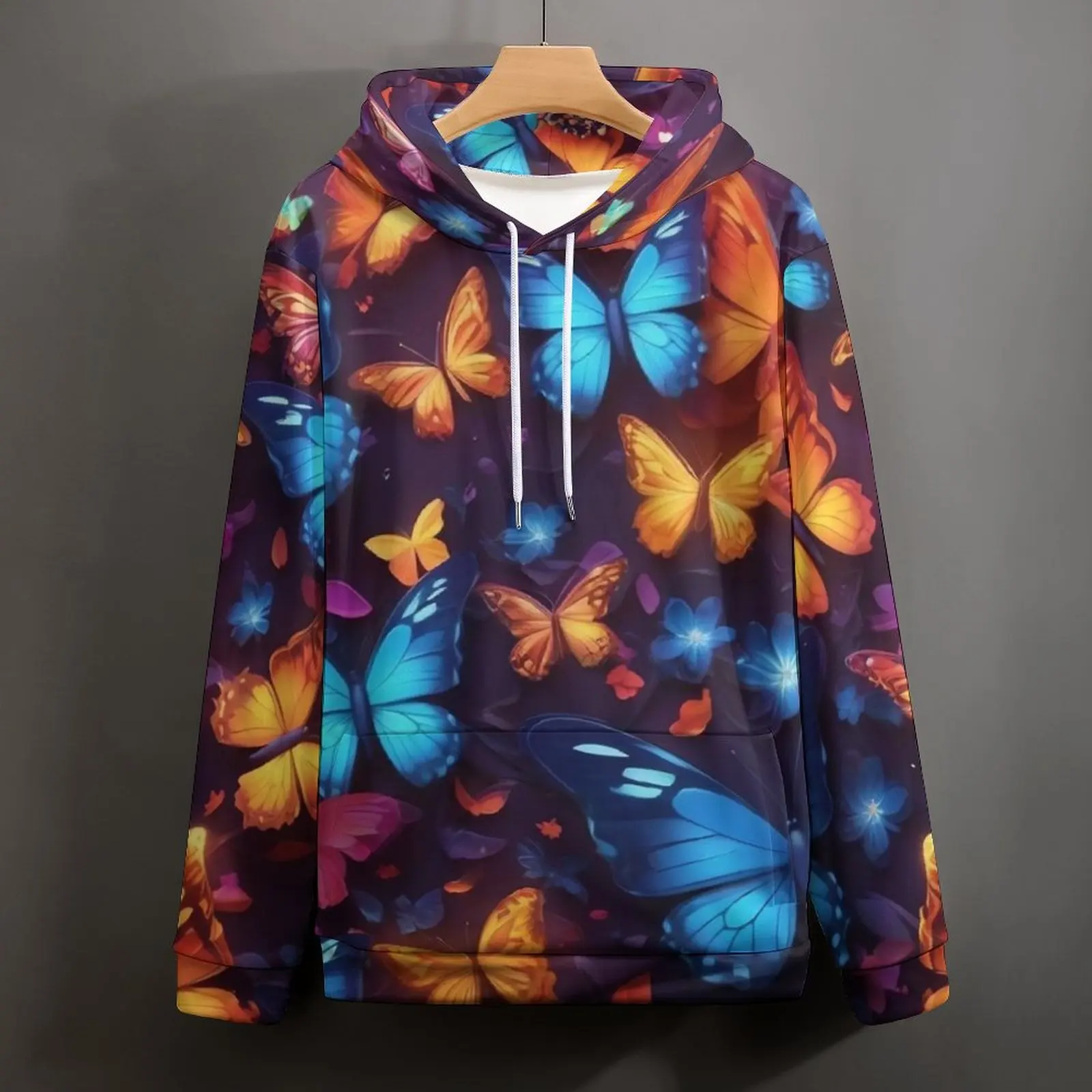 Sudaderas con capucha de mariposas y alas, sudadera informal de Hip Hop con flores mágicas, sudaderas con capucha con patrón Y2k de manga larga, regalo