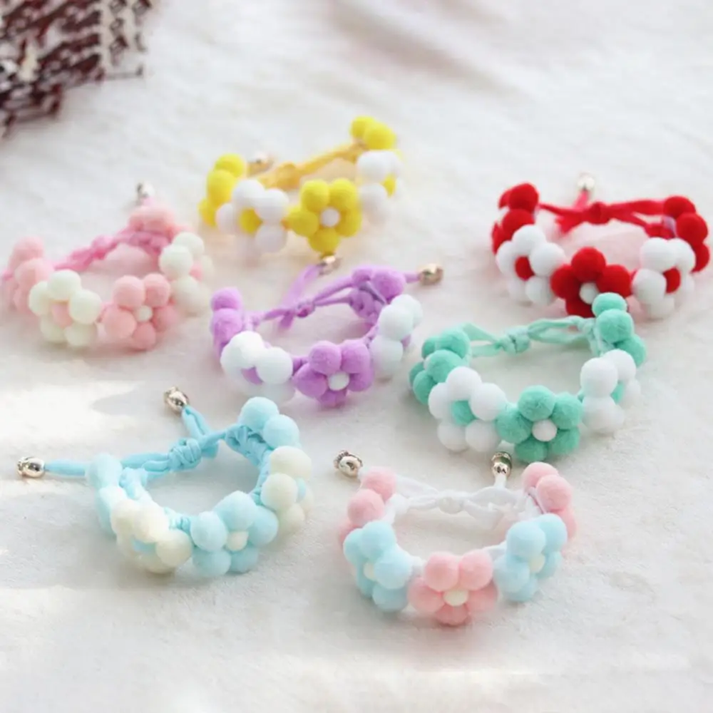 Dog Necklace Adjustable Hand-woven Cat Puppy Neck Circle Decorative Plush Ball Flower Kitten Dogs Neck Strap Pet Supplies