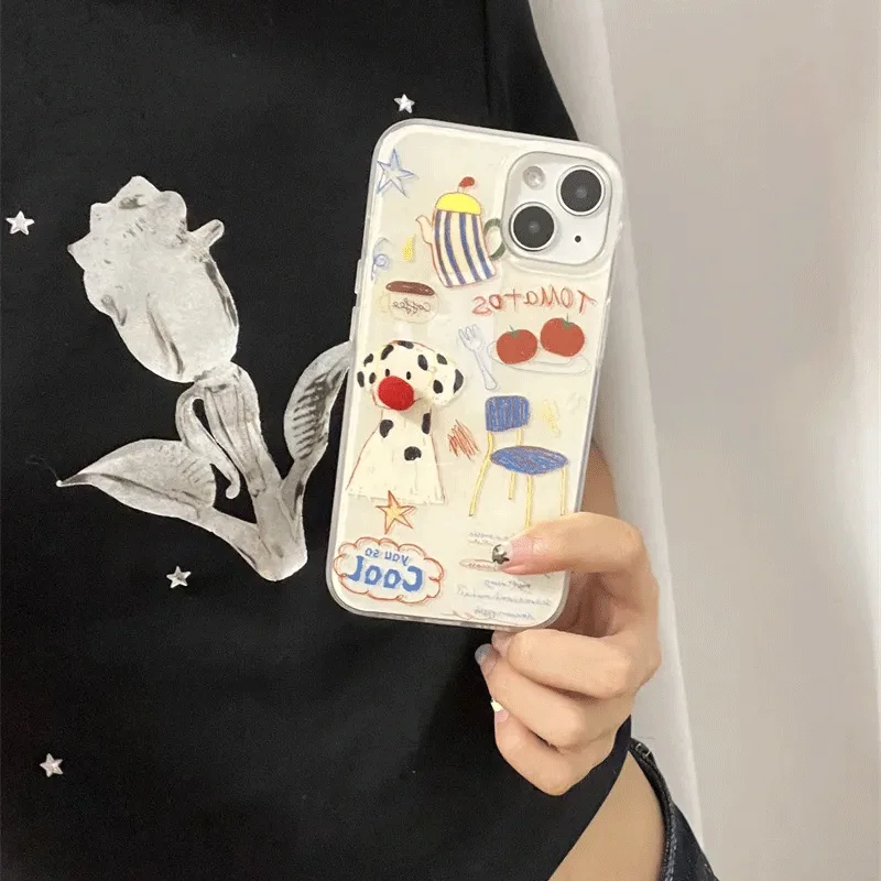 Ins Red Nosed Spotted Dog Phone Case For iPhone 16 Pro Max 15 14 13 12 11 Xr Xs Max 7 8 Plus Cartoon Strawberry Y2K Phone Cases