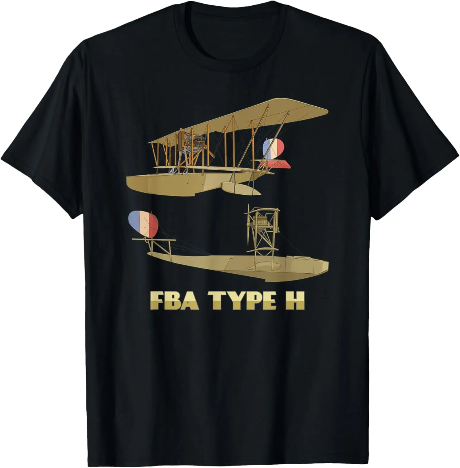 Type H French WW1 Flying Boat Biplane Diagram T-Shirt Short Sleeve Casual 100% Cotton Shirt