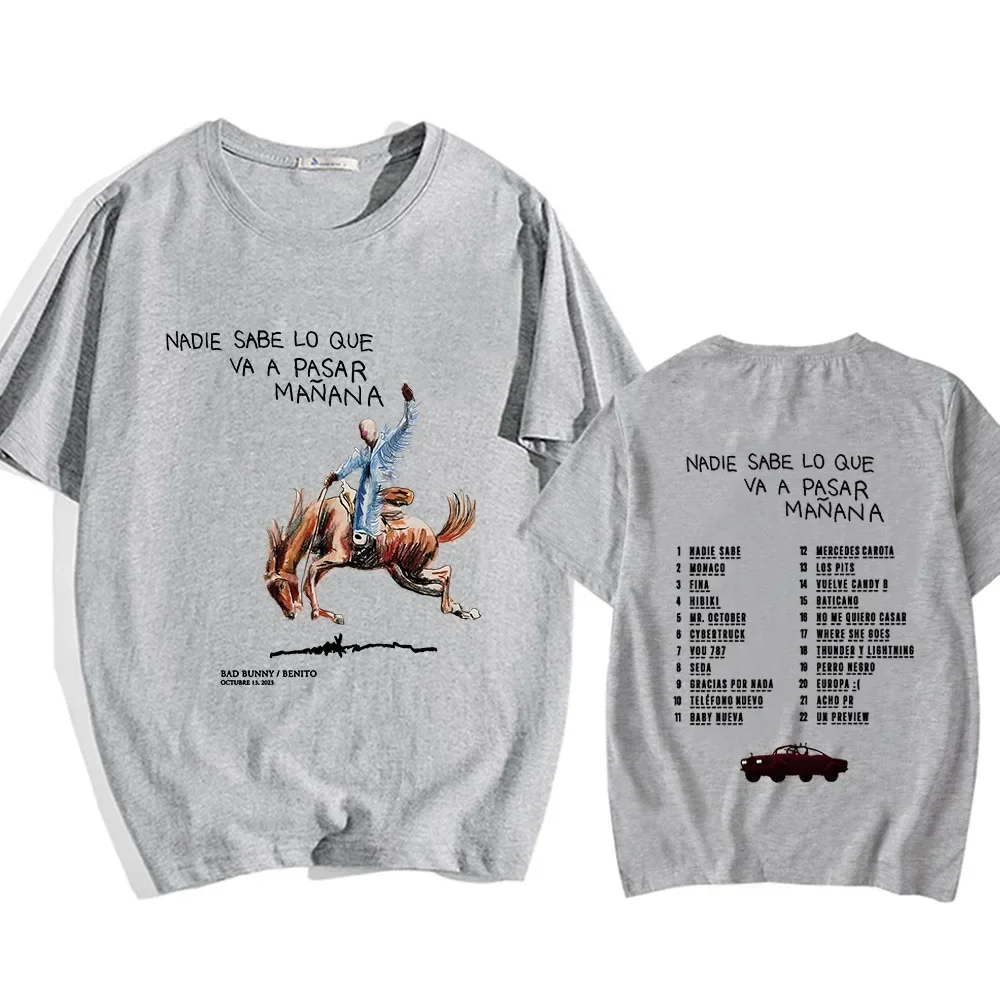 Bad Bunny 앨범 Nadie Sabe Lo Que Va Pasar Manana 티셔츠, 반팔 코튼 하이 퀄리티 티셔츠, 캐주얼 남성 티셔츠, 여름