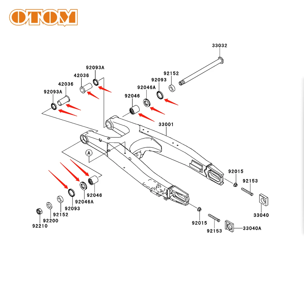 OTOM-오토바이 레이싱 스윙 암 베어링 부싱 오일 씰 키트, 가와사키 KX250F KX450F KLX450R 구덩이 먼지 자전거 유지 보수 부품