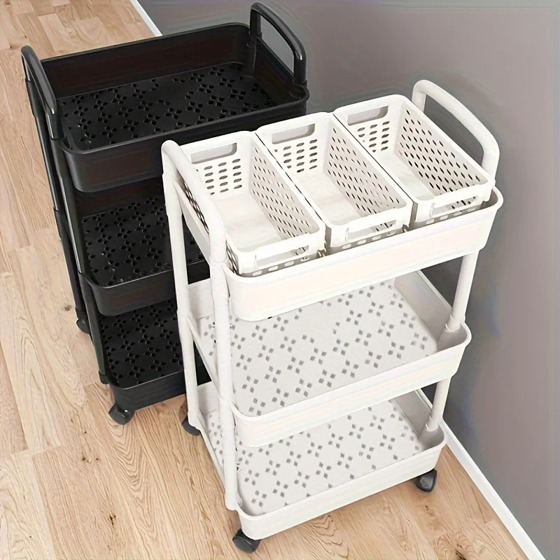 

Versatile Multi-Tier Storage Cart - White Plastic, Perfect for Kitchen, Bathroom & Bedroom Organization