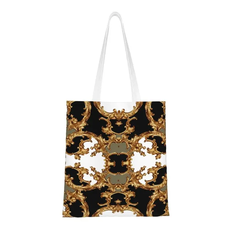 Golden Ornamental Baroque Symmetrical Groceries Tote Shopping Bag Women Cute Canvas Shopper Shoulder Bags Large Capacity Handbag