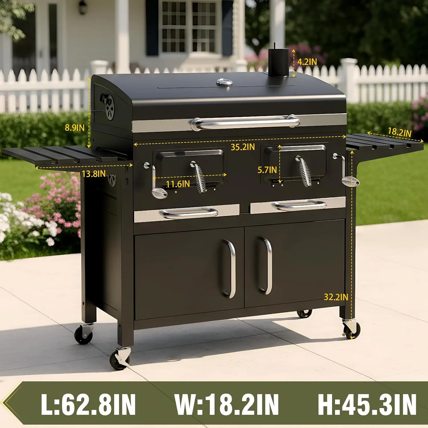 Extra Large Charcoal BBQ Grill with Oversized Cooking Space, Dual Charcoal Trays, Enamel Grates & Chrome Warming Rack