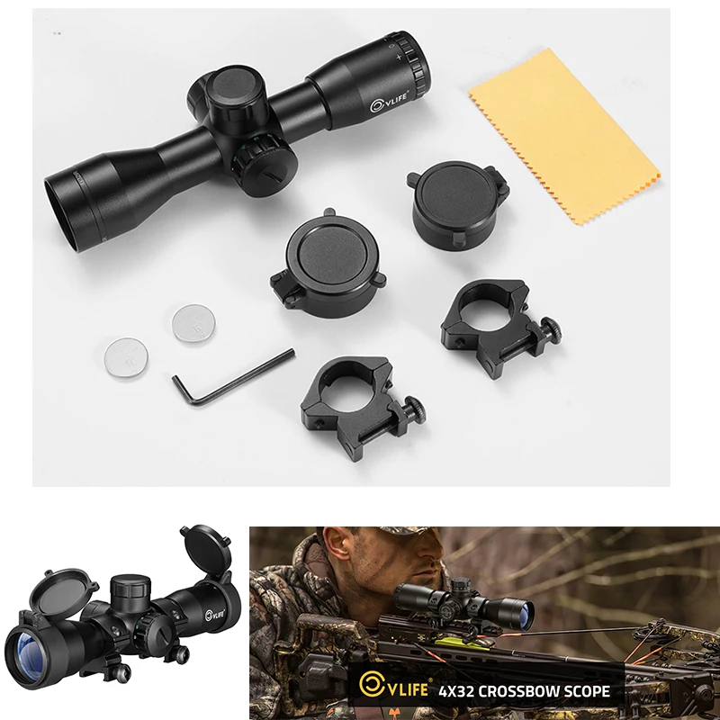 

CVLIFE 4x32 Crossbow Scope Compact Scopes Circles and Rangefinder Etched Glass Reticle Optics with 20mm Scope Rings for Hunting