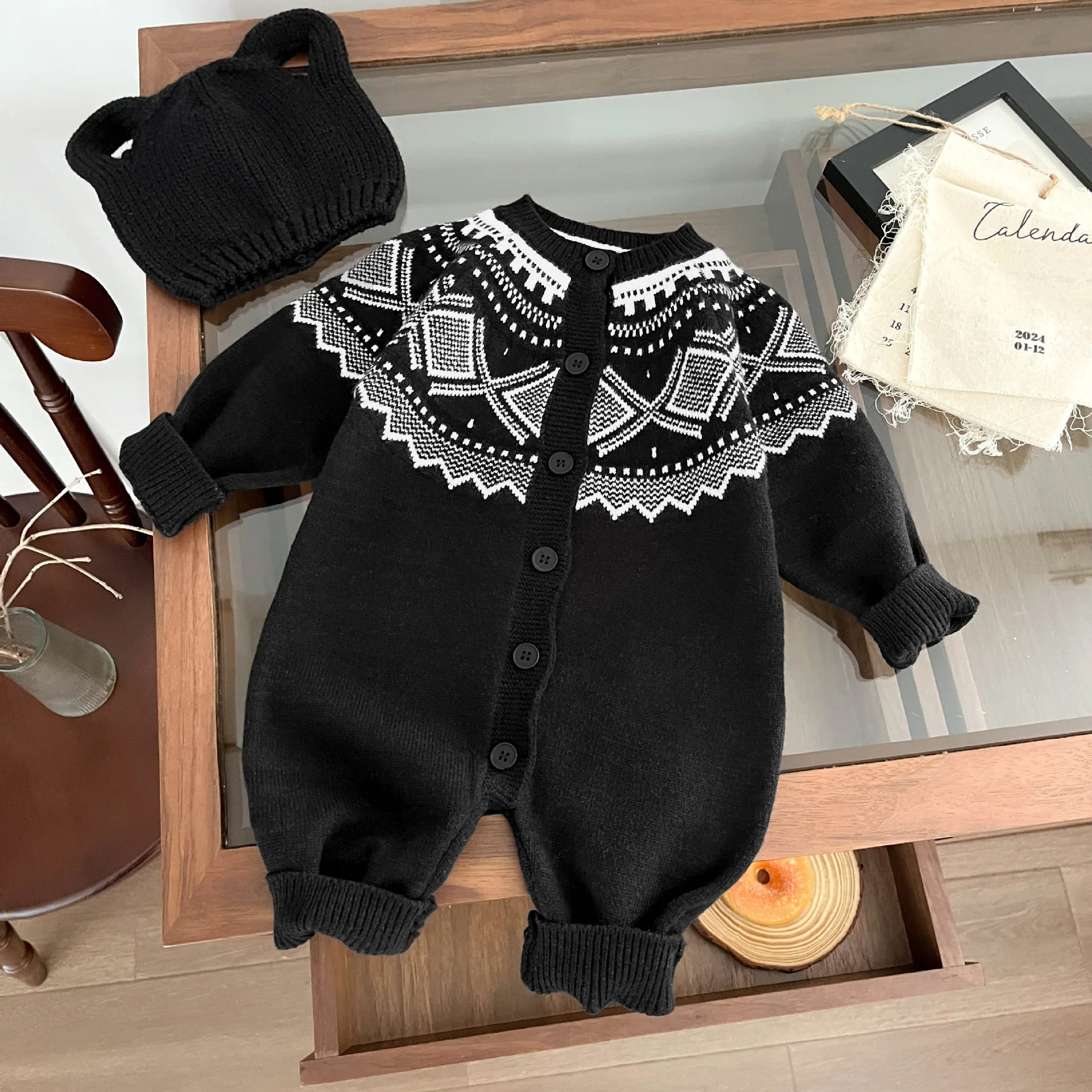 2024 Autumn New Baby Long Sleeve Romper Newborn Toddler Rhombus Knitted Jumpsuit Cotton Infant Boy Girl Casual Onesie 6M-3T