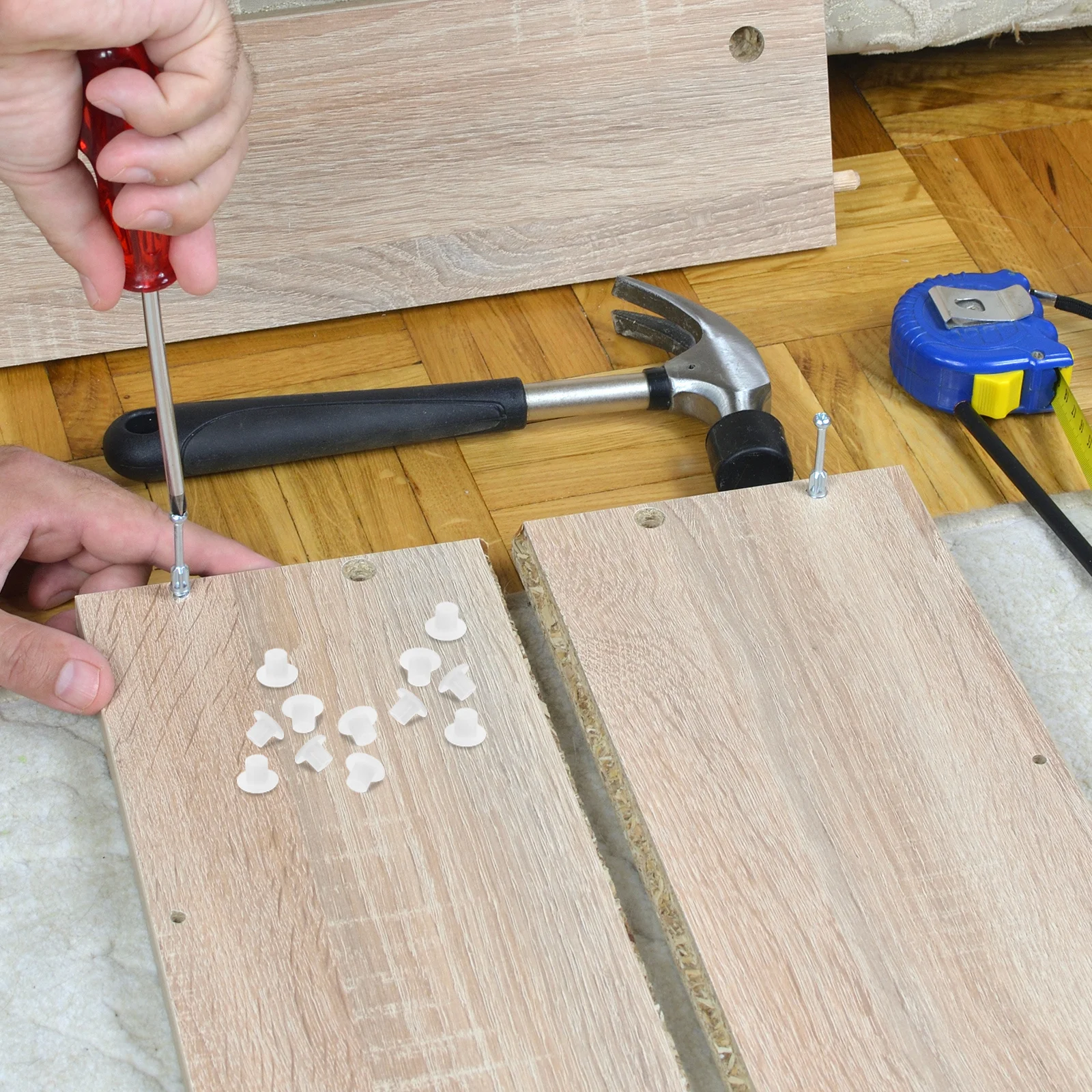 

500Pcs Plastic Hole Plugs White Round Screw Covers Decorative End Caps for Furniture Cabinets Desks Shelves Hardware Protection