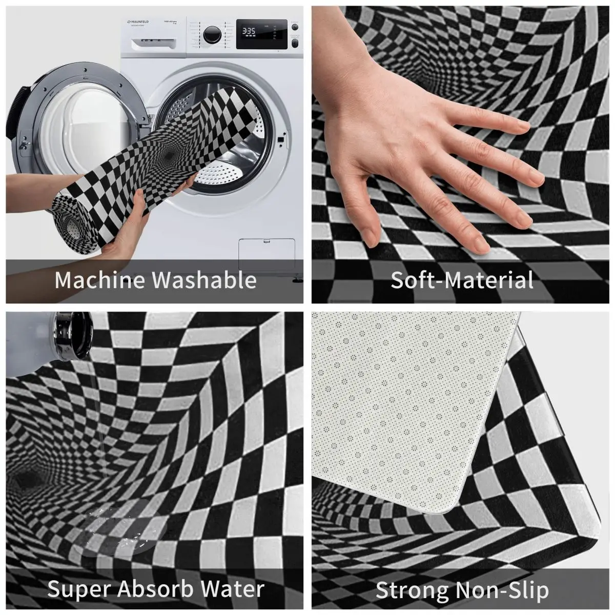 3D Vortex Illusion Non-slip Doormat Floor Mat Dust-proo Carpet Rug for Kitchen Entrance Home Bathroom Living room Footpad Mats