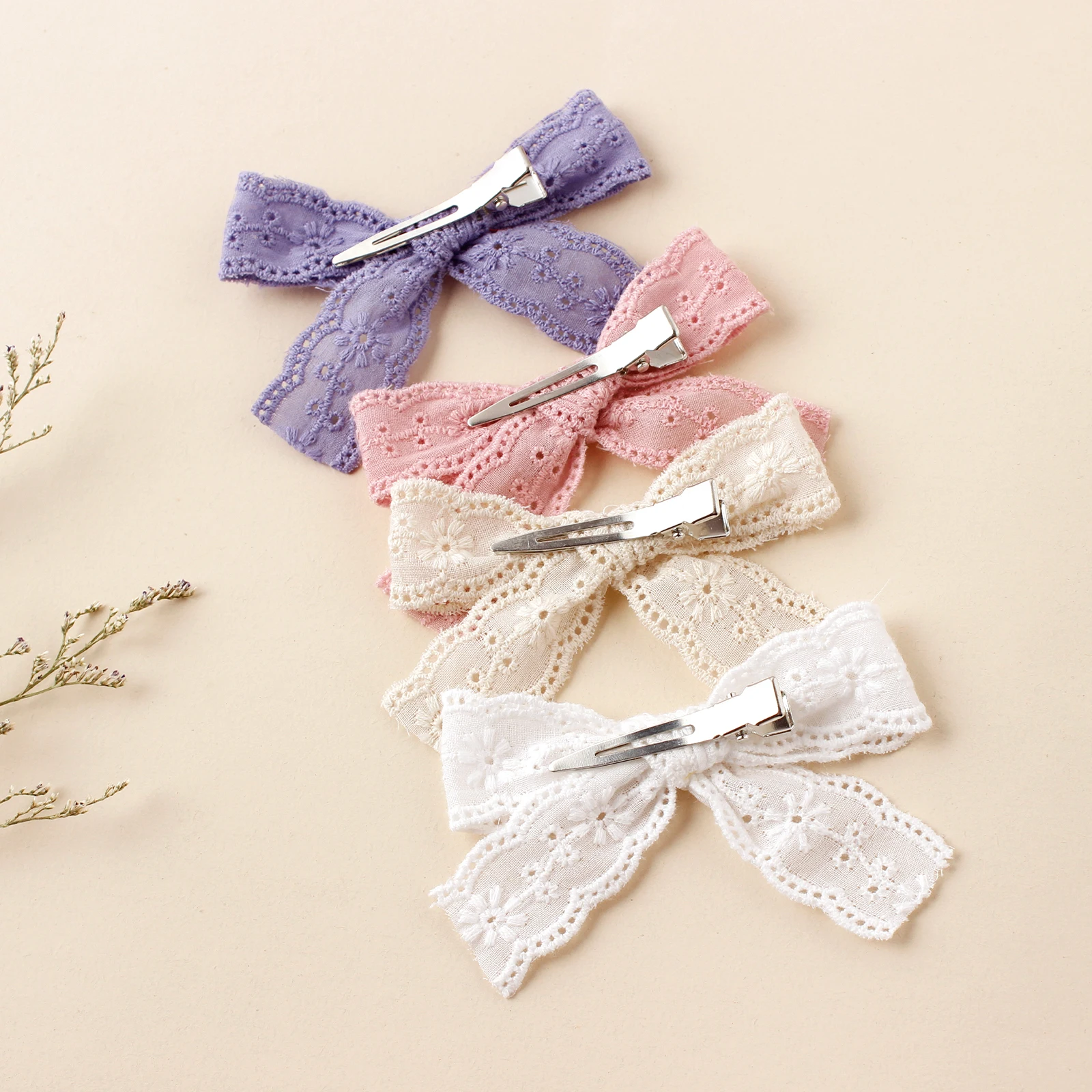 Wholesale 3.3" Lace Embroidered Hair Bow Hair Clips Girls Lace Embroidery Bow Nylon Headband Baby Lace Hairpins Kids 36pc/lot