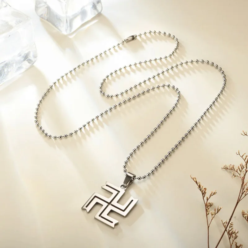 Fashion Trend Stainless Steel Necklace Buddhist Swastika Pendant Necklace Men Women Fashion Charm Body Jewelry