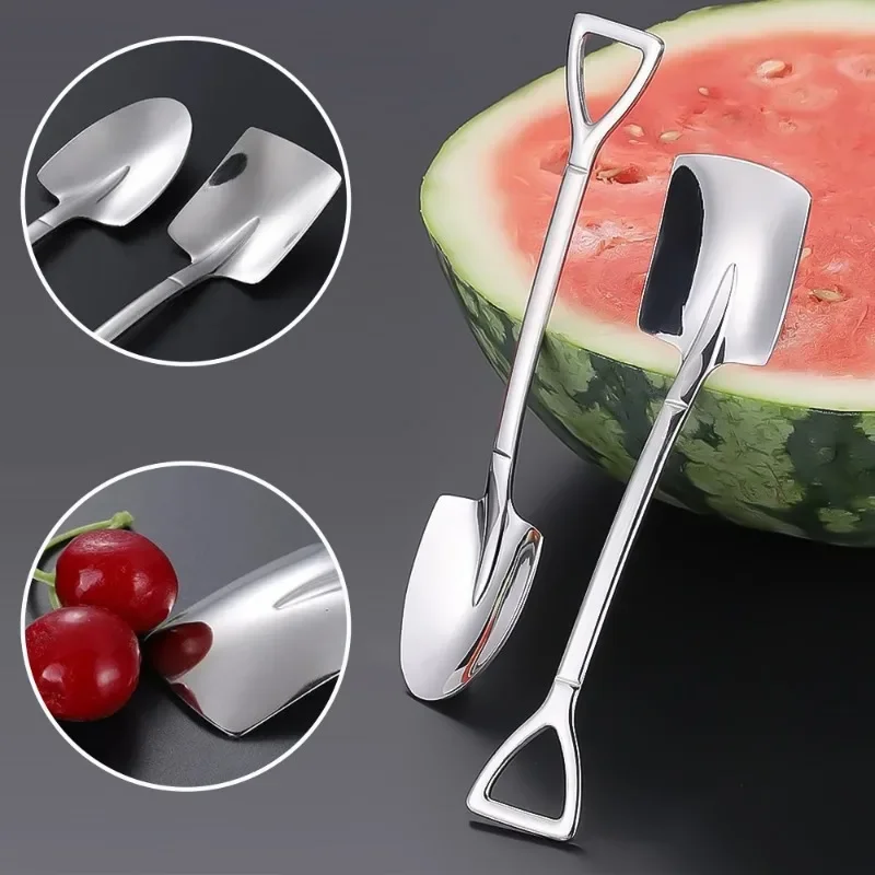 Stainless Steel Watermelon Spoons Shovel Shape Coffee Stirring Spoons Ice Cream Dessert Cake Teaspoon Kitchen Tableware Tools