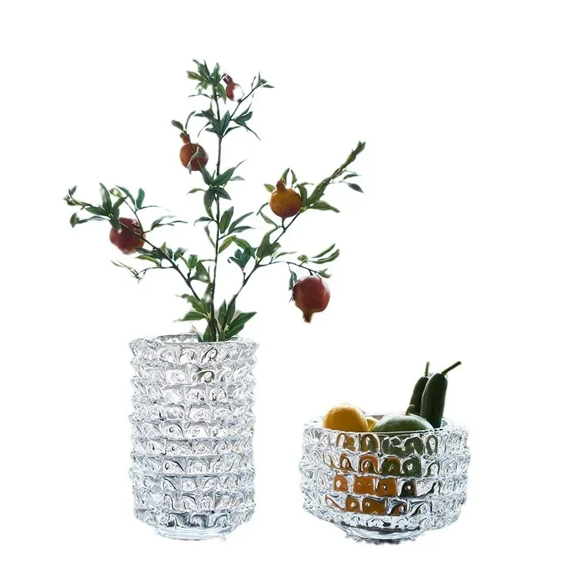 Modern simplicity and high-end sense transparent straight crystal glazed vase, hydroponic flowers, home dining table