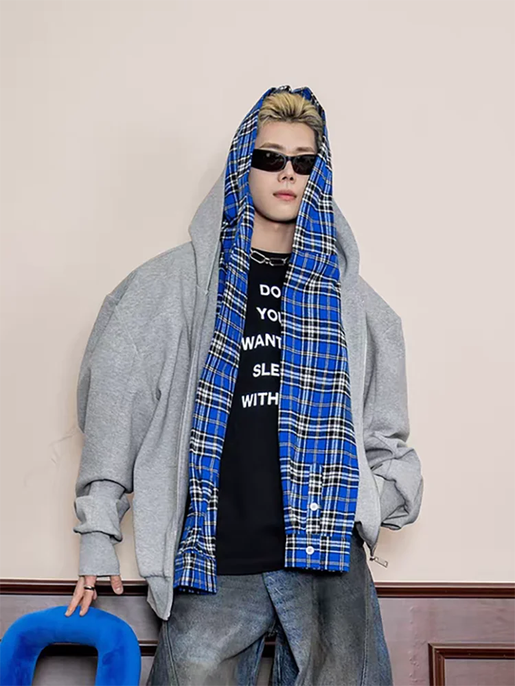 

KNZS весенние двусторонние толстовки большого размера, мужская роскошная дизайнерская одежда, толстовка с клетчатой подкладкой, уличная одежда 2025