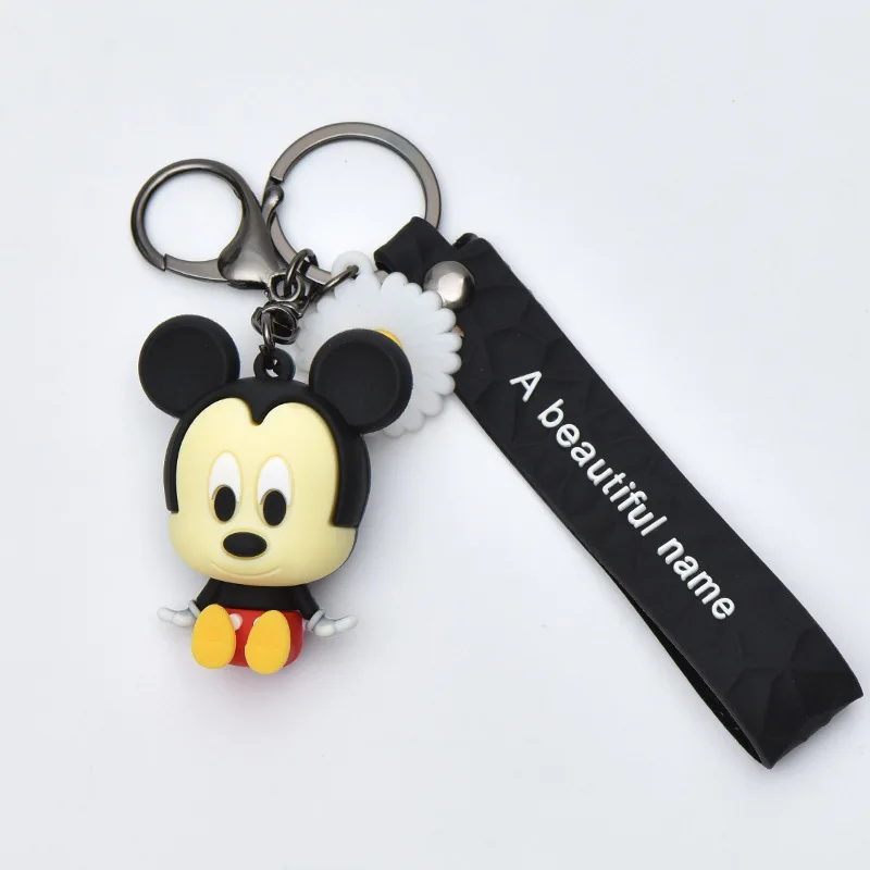 Disney Mickey Minnie Mouse Keychain Cute Cartoon Keyring Silicone Doll Charms Backpack Decoration Pendant Kids Birthday Gifts