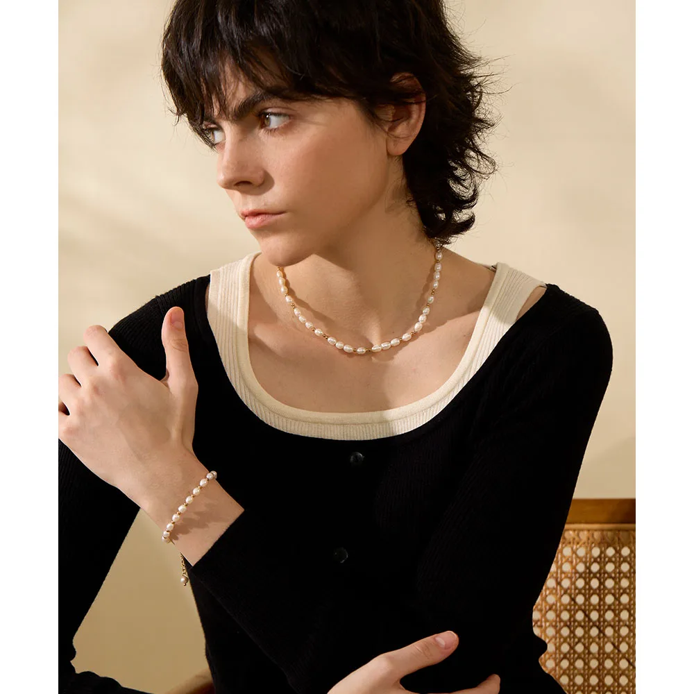 Yhpup Stainless Steel Natural Pearls Handmade Fashion Waterproof Necklace for Women Bohemia Luxury Beads Stylich Golden Jewelry
