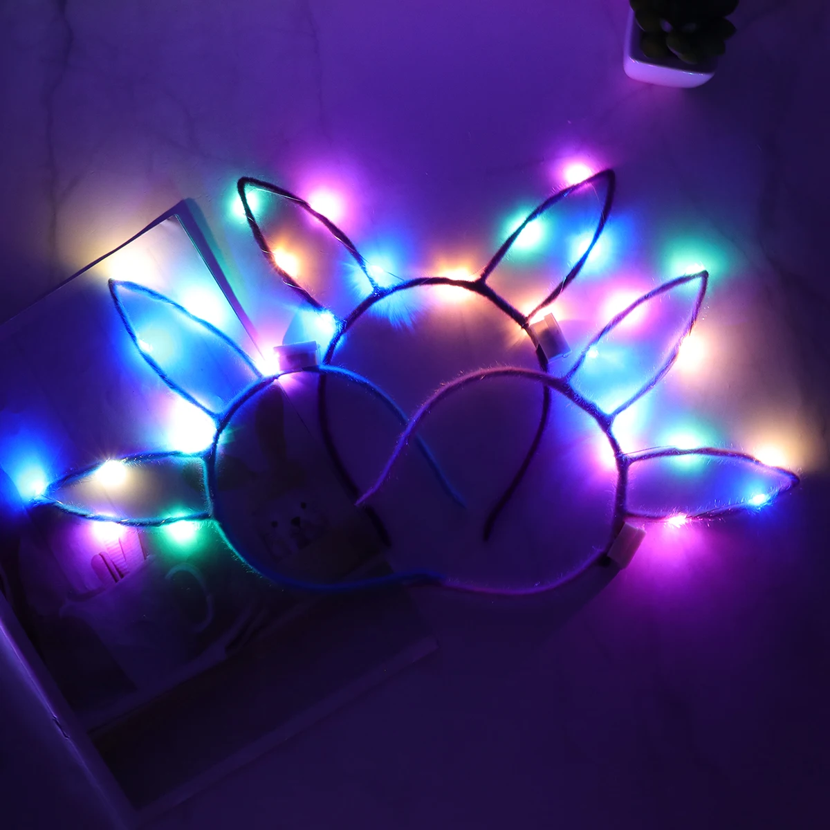 

8pcs Luminous Rabbit Ear Hair Bands Colorful Lightweight Headbands Party Carnival Christmas Gift Costume Accessories Fun