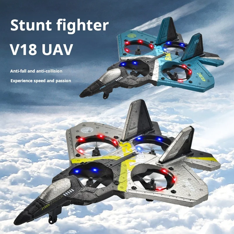 V18 Children\'s Remote Control Aircraft Stunt Gravity Sensing Fighter Foam Drop Resistant Charging Four-axis Drone Toy