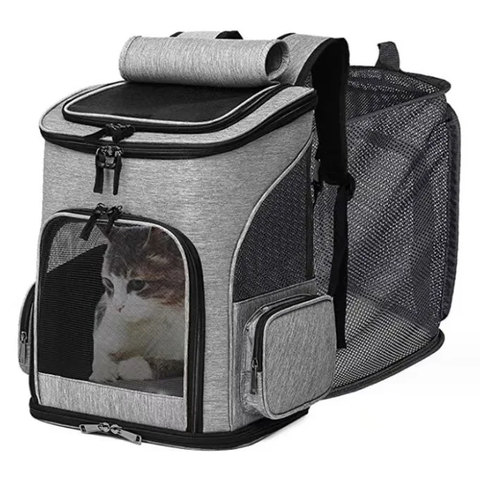 

Dog Carrier Bag Pet Double Shoulder Backpack Sturdy Frame Breathable Foldable Dog Double Doors Bag 35L