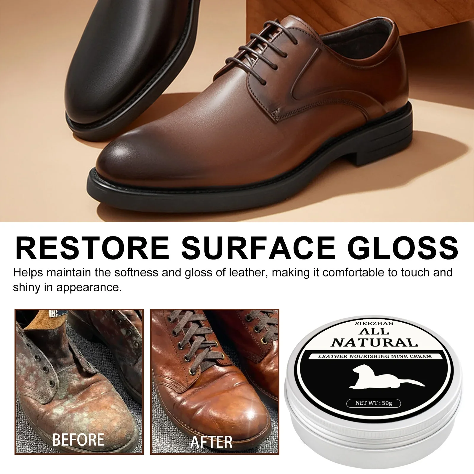 SIKEZHAN Leather Sofa Cleaner Polish Mink Oil Cream Luxury Bag Care Salve 30/50/100g - Shoe Cleaning & Protection Products