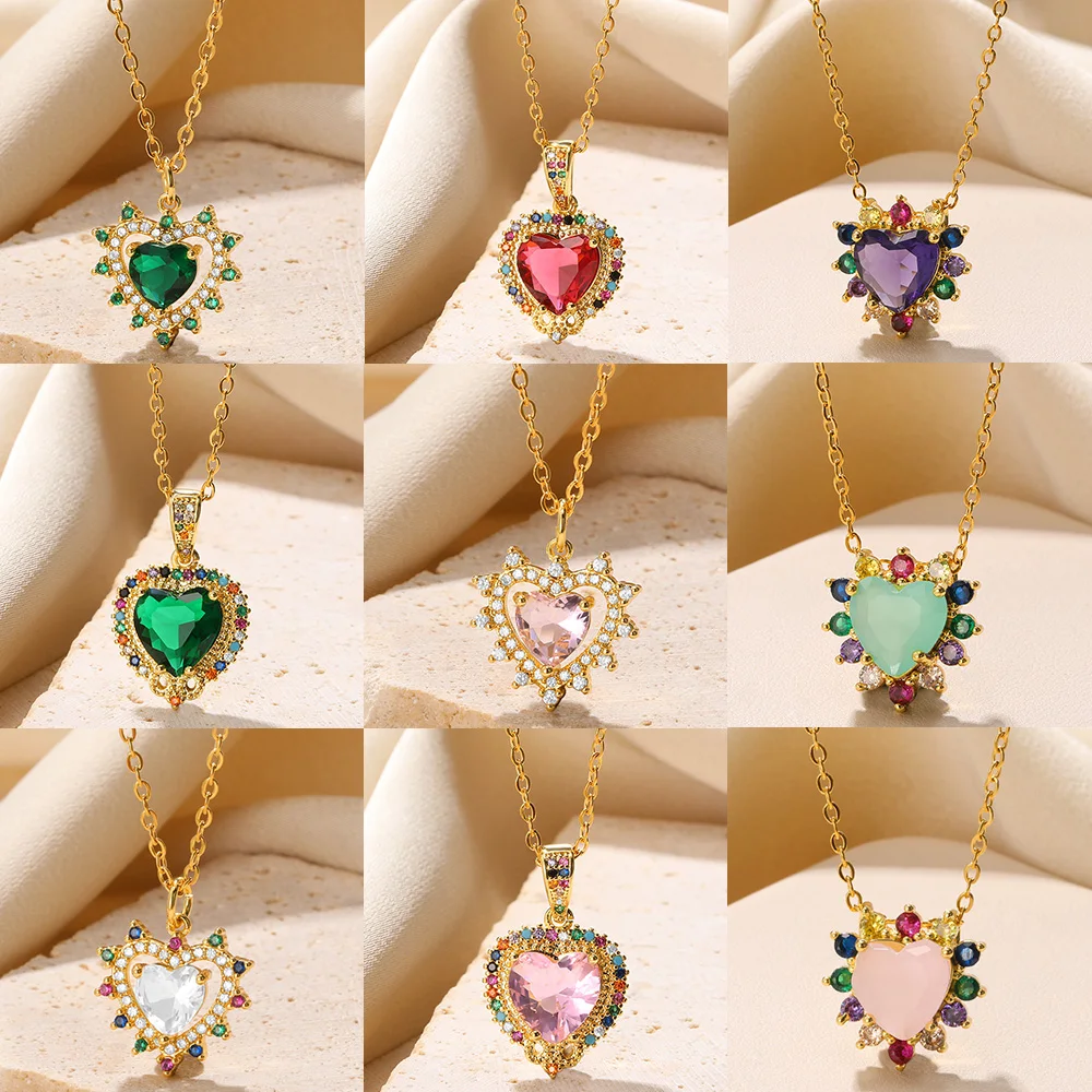 Fashion Crystal Heart Necklace For Women Zircon Heart Stainless Steel Necklaces Fashion Jewelry Valentine's Day Gift Wholesale