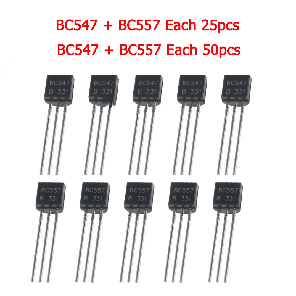 50/100PCS Transistors Set BC547 + BC557 Transistor Kit TO-92 Bc557 Bc547 NPN PNP DIY Electronic Kit