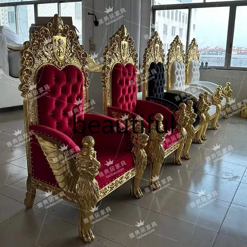 European high-backed princess throne chair neoclassical lion head carved king high-backed chair