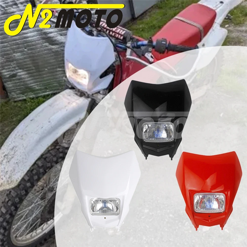 Universal Motocross Headlight Front Mask For Honda CRF150F CRF230F 2015-20 Kawasaki Yamaha Dirt Bike Head Light Enduro Headlamp