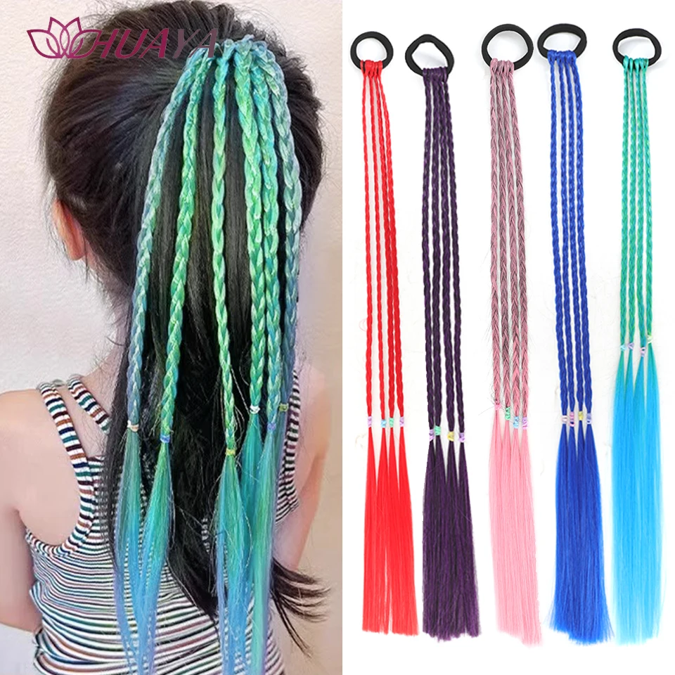 

HUAYA Colorful Ponytail Children's Wig Colored Pigtails Braided Hair Tied Hair Rope Braid Christmas Day Hair Accessories Hair